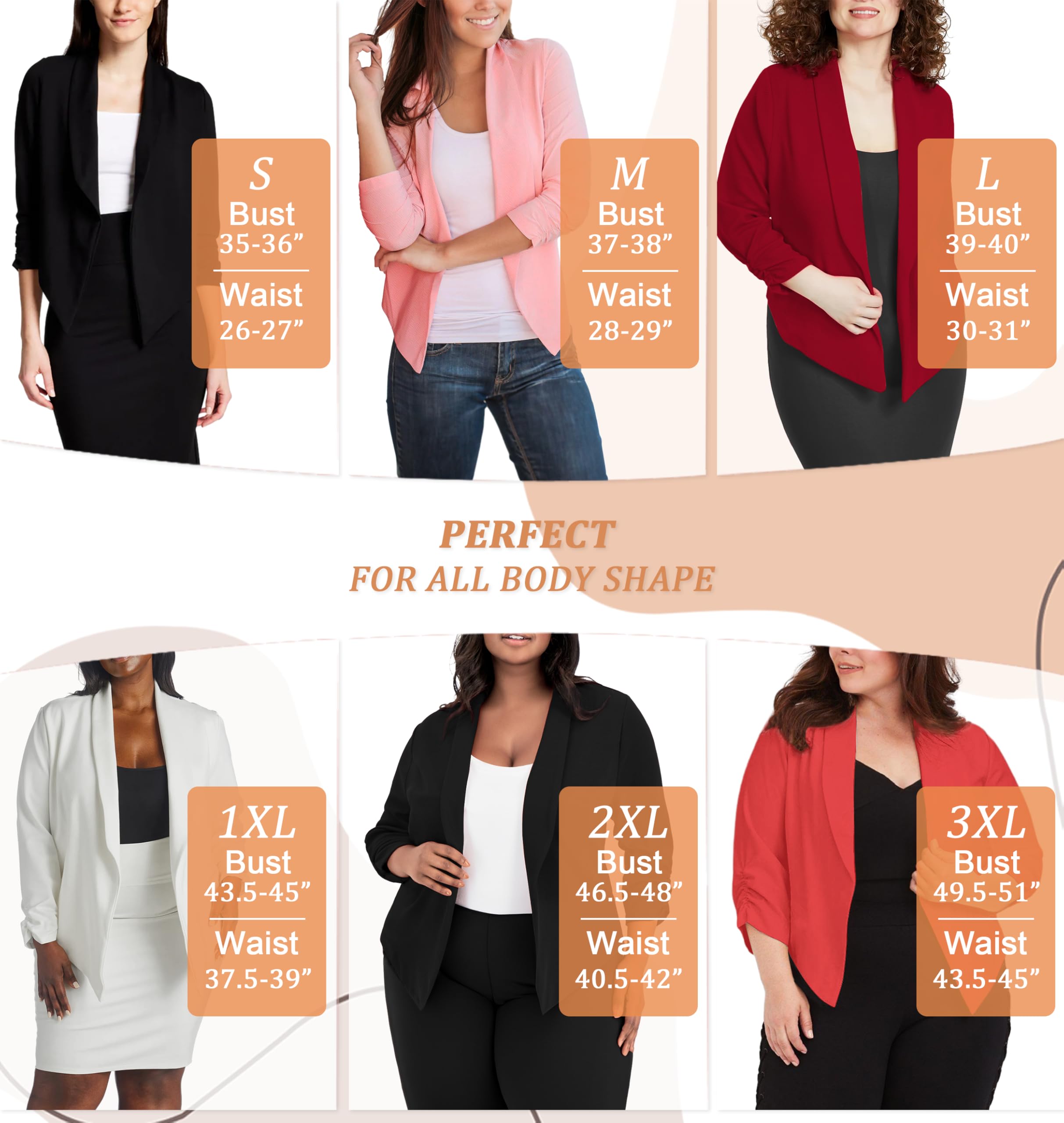Hybrid & Company Women's Casual Work Office Blazer Jacket Open Front Shawl with 3/4 Scrunch Sleeves - Image 5