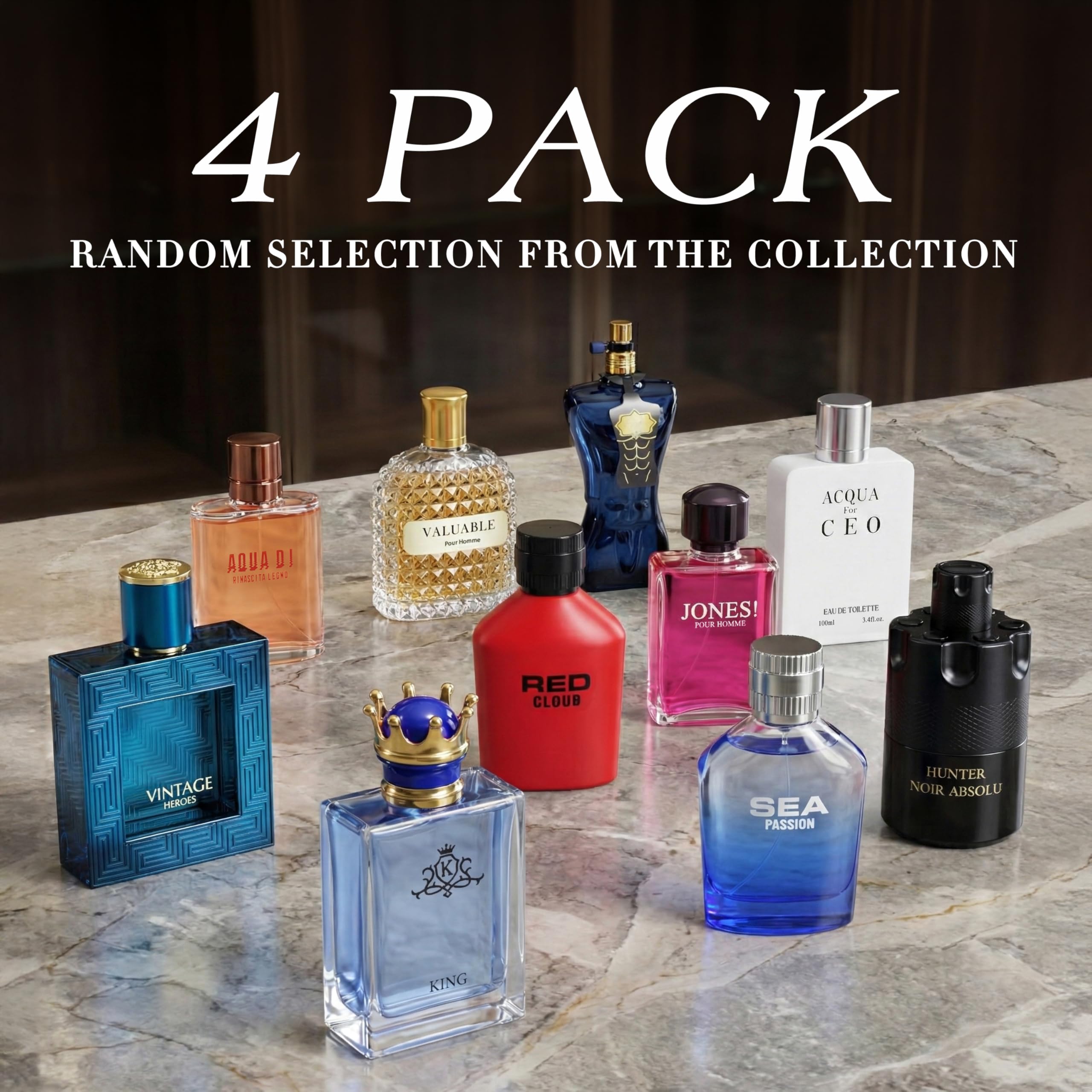 Hybrid & Company Men's Cologne Mystery Box 4Pcs, Surprise Blind Box Random Scent, Extended Wear Fragrance Eau de Parfum Cologne Gift Set for Men, 3.4 Fl Oz Each - Image 3