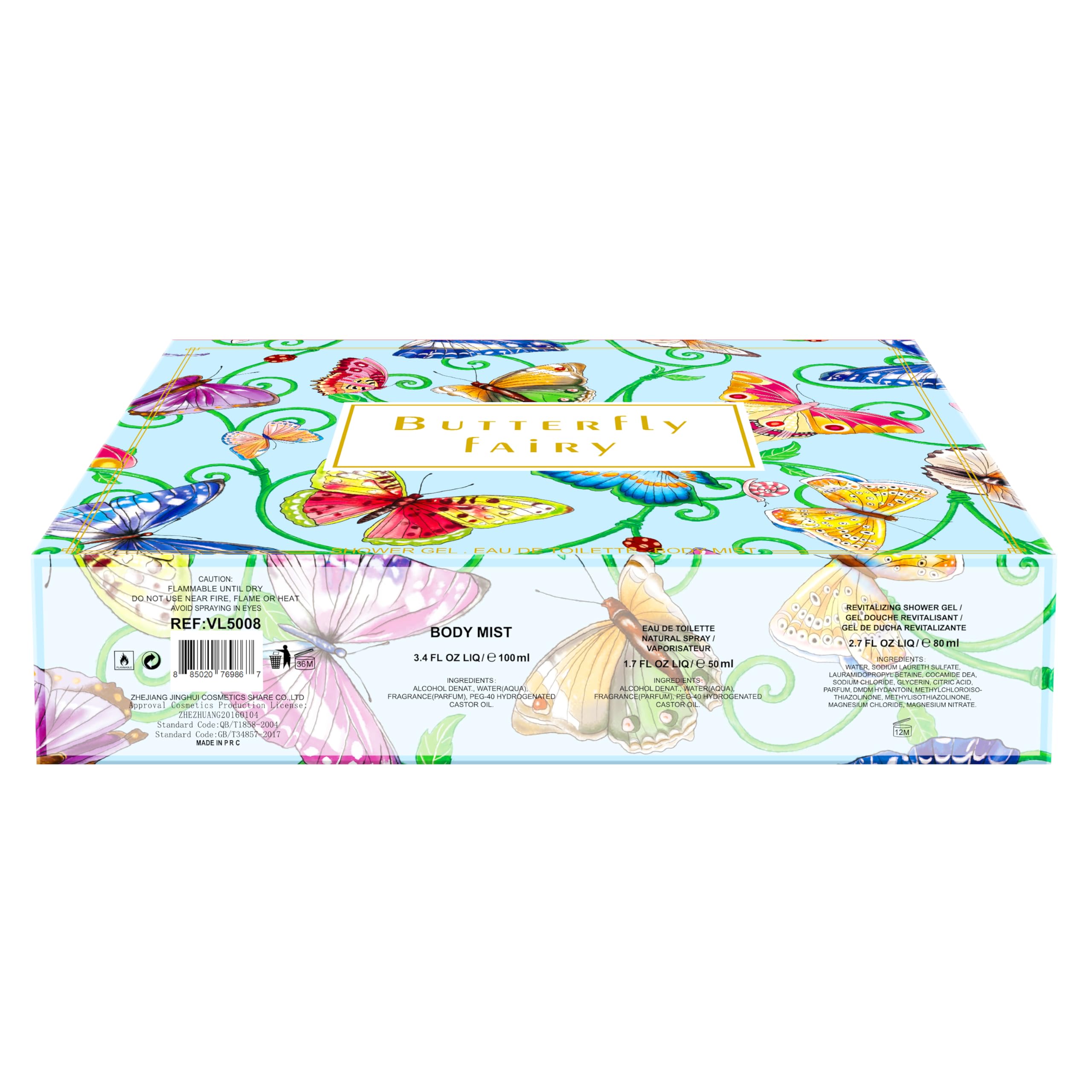 Hybrid & Company Women Butterfly Fairy 3 Pcs Gift Set,40ml-Perfume&100ml-Mist&80ml-Shower Gel - Image 3
