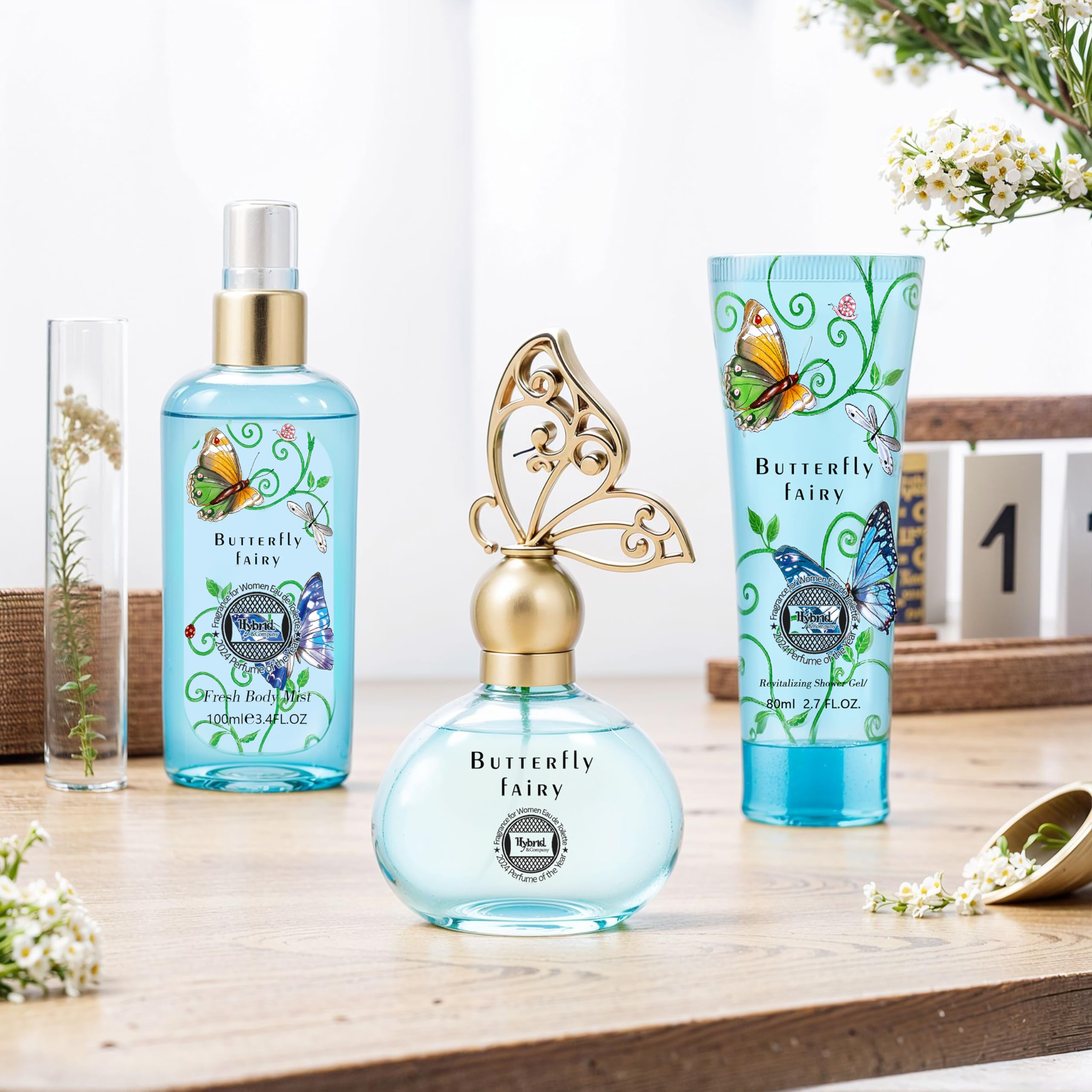 Hybrid & Company Women Butterfly Fairy 3 Pcs Gift Set,40ml-Perfume&100ml-Mist&80ml-Shower Gel - Image 4
