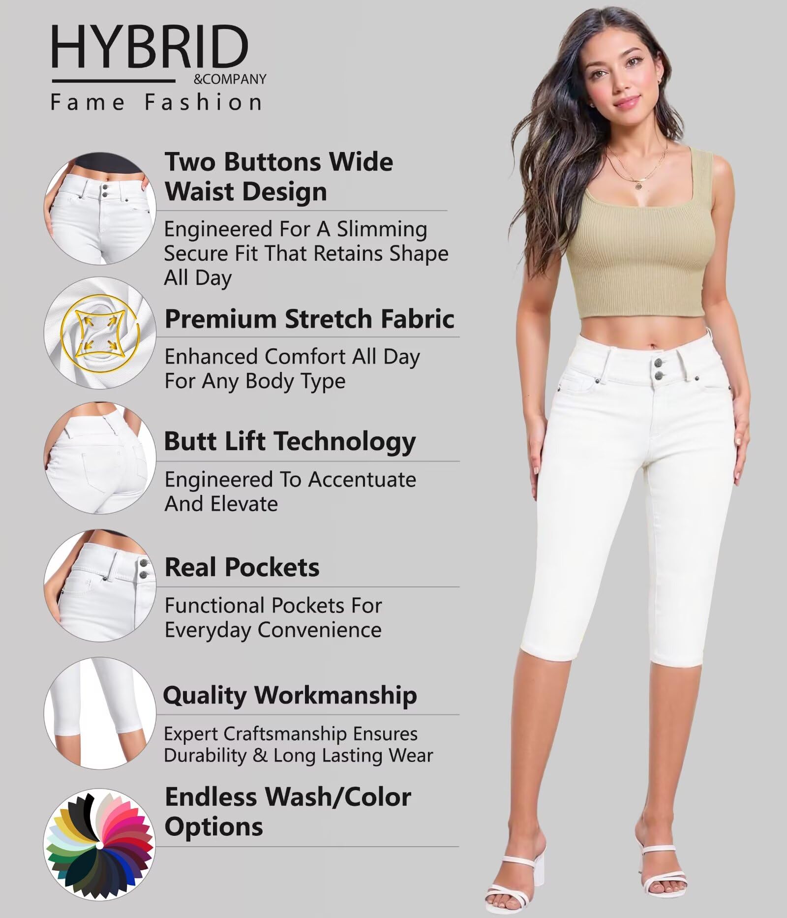 Hybrid & Company Women's Butt Lift V2 Super Comfy Stretch Denim Bermuda Shorts Capri - Image 4