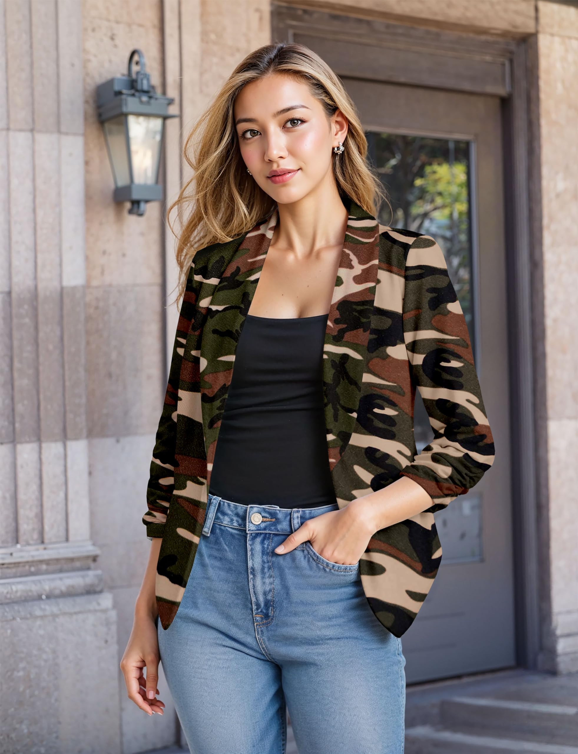 Hybrid & Company Women's Casual Work Office Blazer Jacket Open Front Shawl with 3/4 Scrunch Sleeves - Image 6