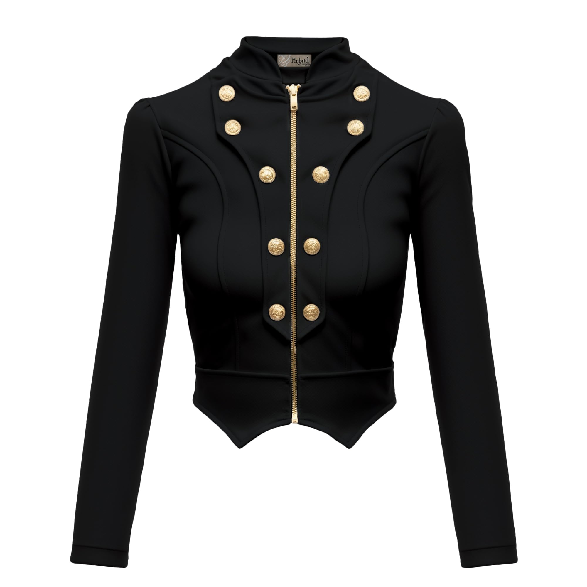 Hybrid & Company Women's Fashion Military Crop Premium Ultra Stretch Gold/Sliver Millennium Zipper Up Dressy Blazer Jacket - Image 6