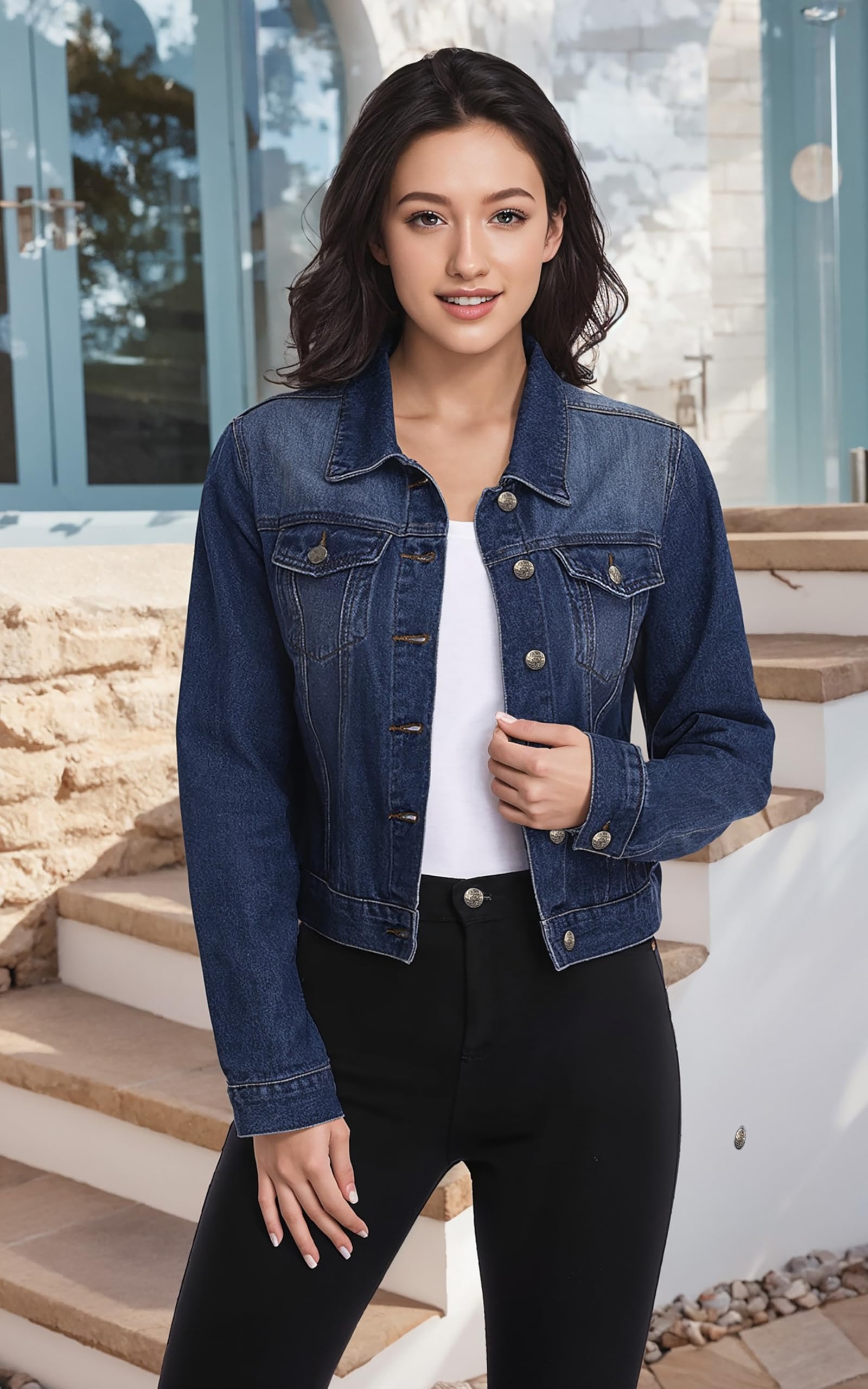 Hybrid & Company Women's Long Sleeve Denim Jackets Basic Button Down Jean Jacket with Pockets - Image 3