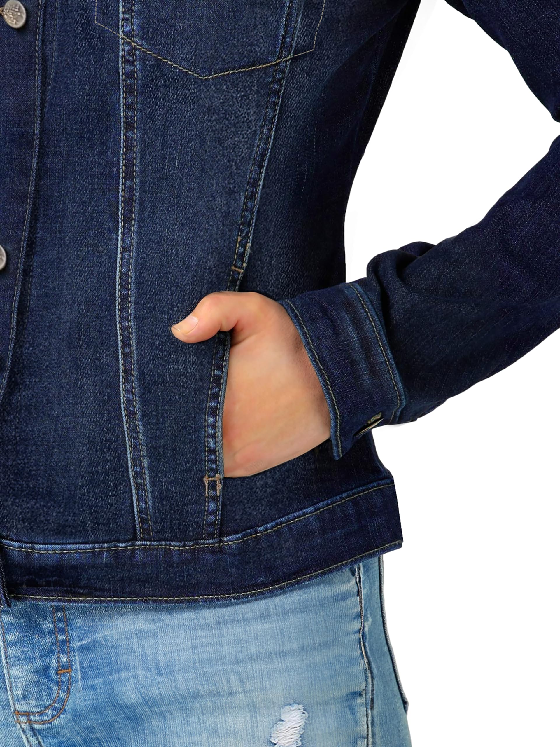 Hybrid & Company Women's Long Sleeve Denim Jackets Basic Button Down Jean Jacket with Pockets - Image 5