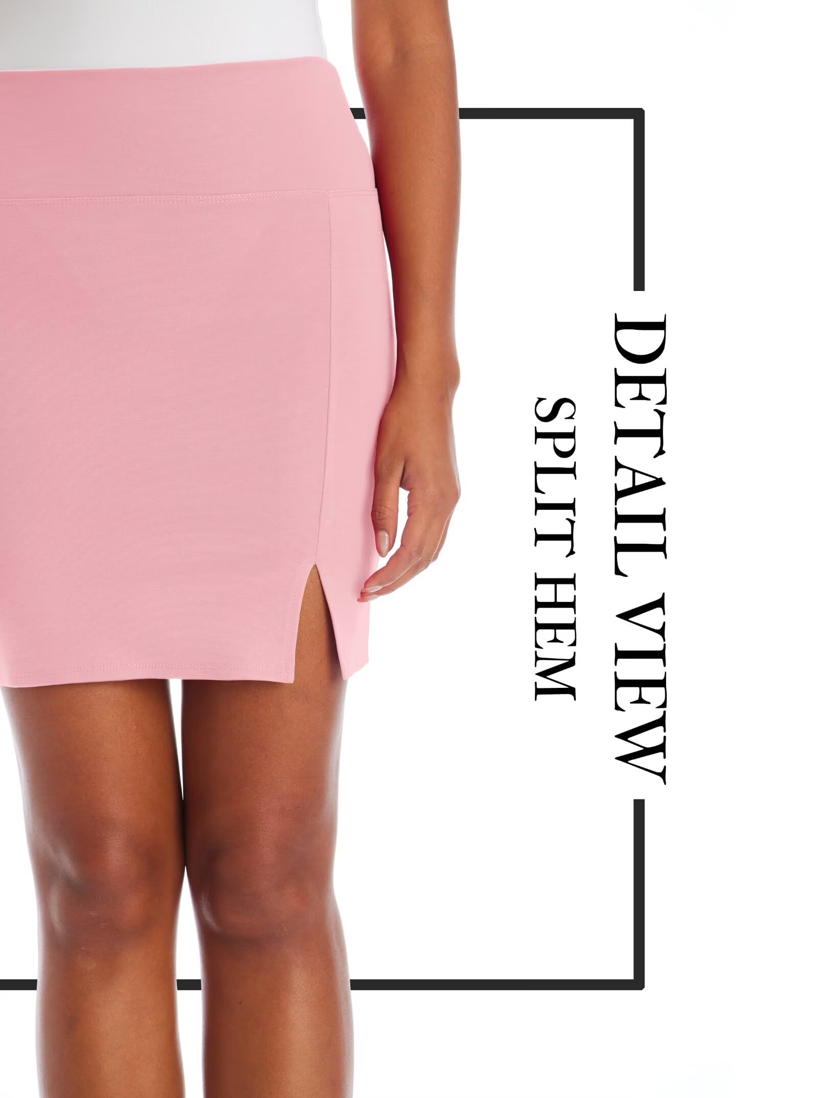 Hybrid & Company Women's Super Comfort Stretchy Basic Mini Pencil Skirt with Side Slit - Image 5