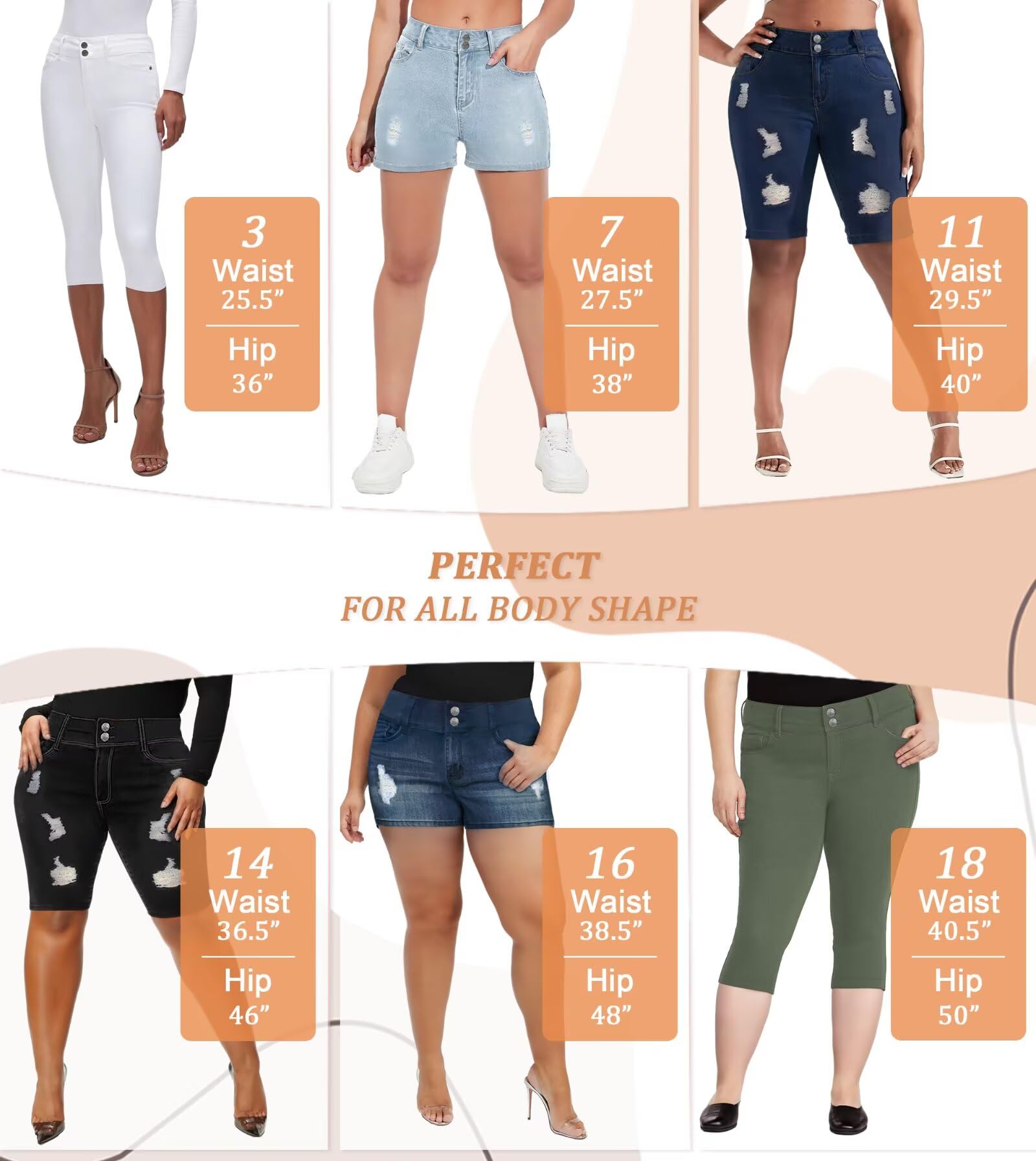 Hybrid & Company Women's Super Comfy Stretch Destructed Denim Bermuda Shorts Capri - Image 5