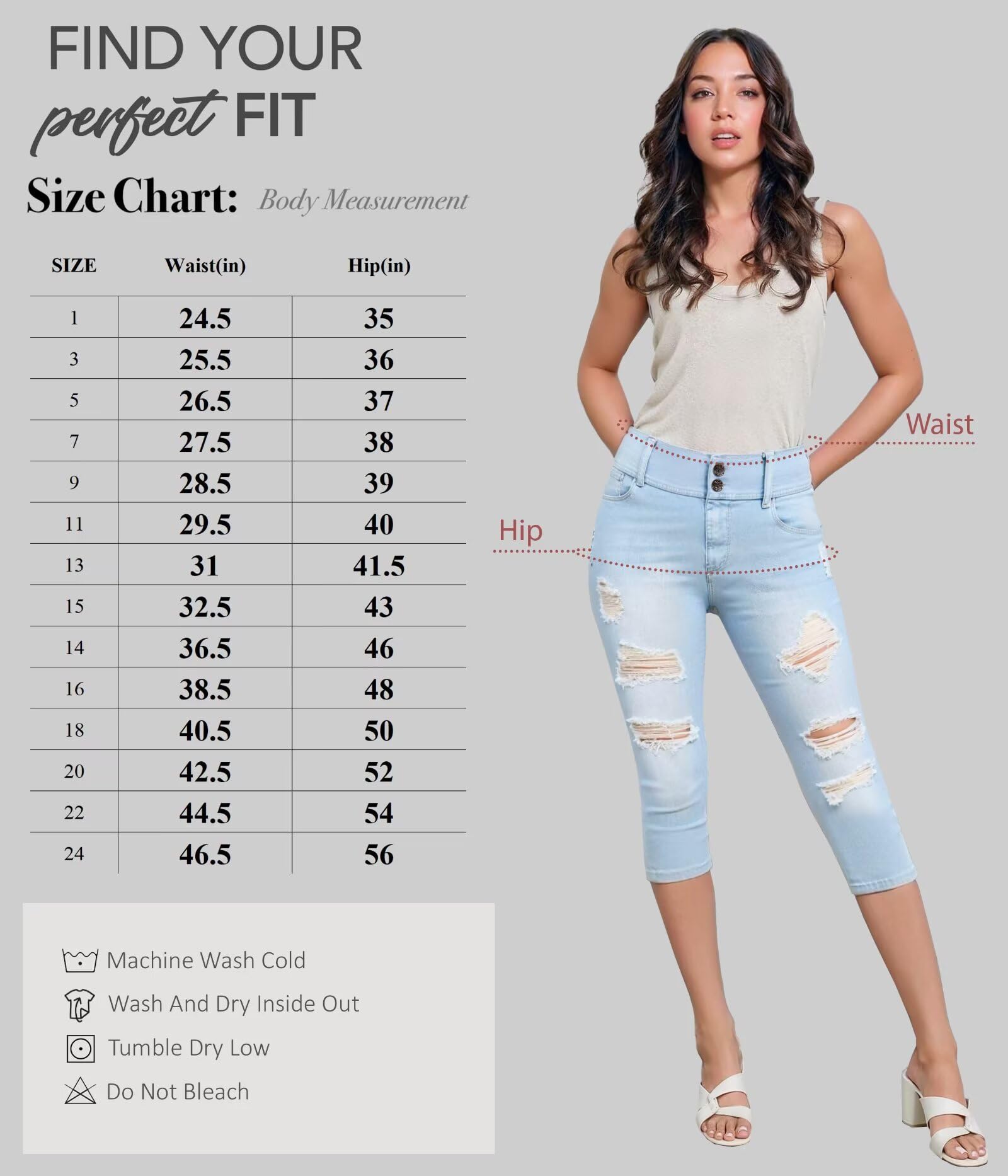 Hybrid & Company Women's Super Comfy Stretch Destructed Denim Bermuda Shorts Capri - Image 7