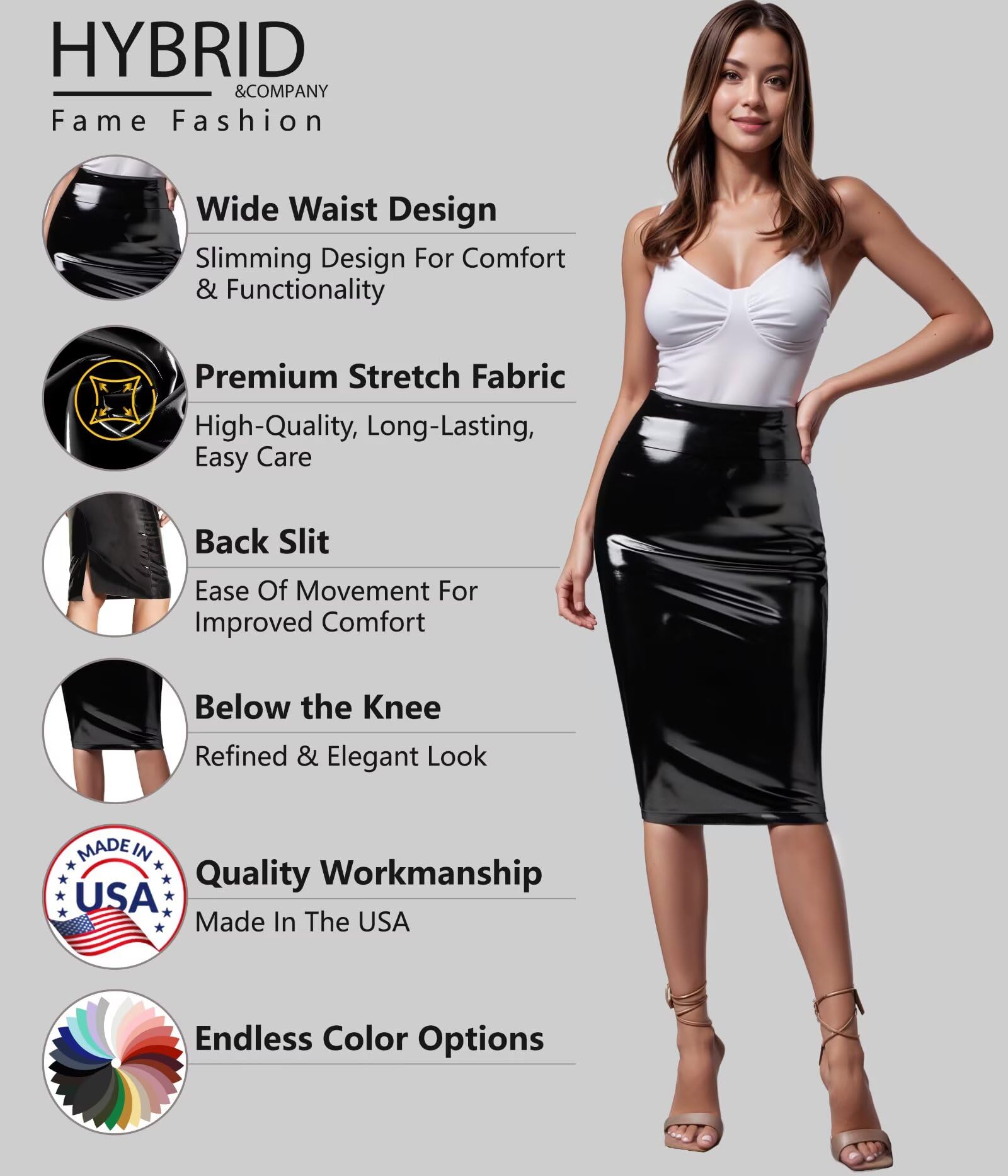 Hybrid & Company Women’s Techno/Scuba Stretch Pencil Skirt – Sleek Tailored Office Essential, Made in USA - Image 4