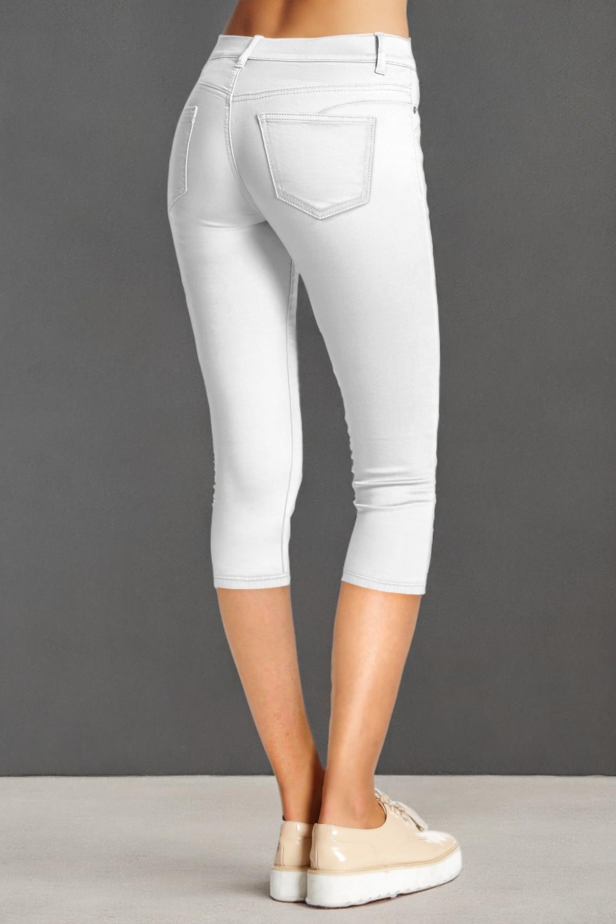 Hybrid & Company Women's Ultra Stretch Mid Rise Skinny Capri Pants with Pockets - Image 7