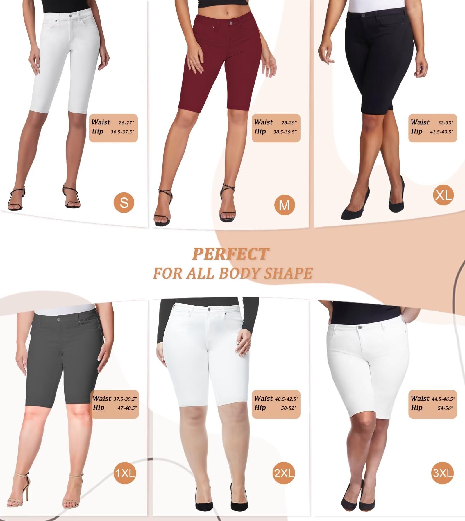 Hybrid & Company Women's Ultra Stretch Perfectly Shaping Mid Rise Skinny Bermuda Shorts with Pockets - Image 3