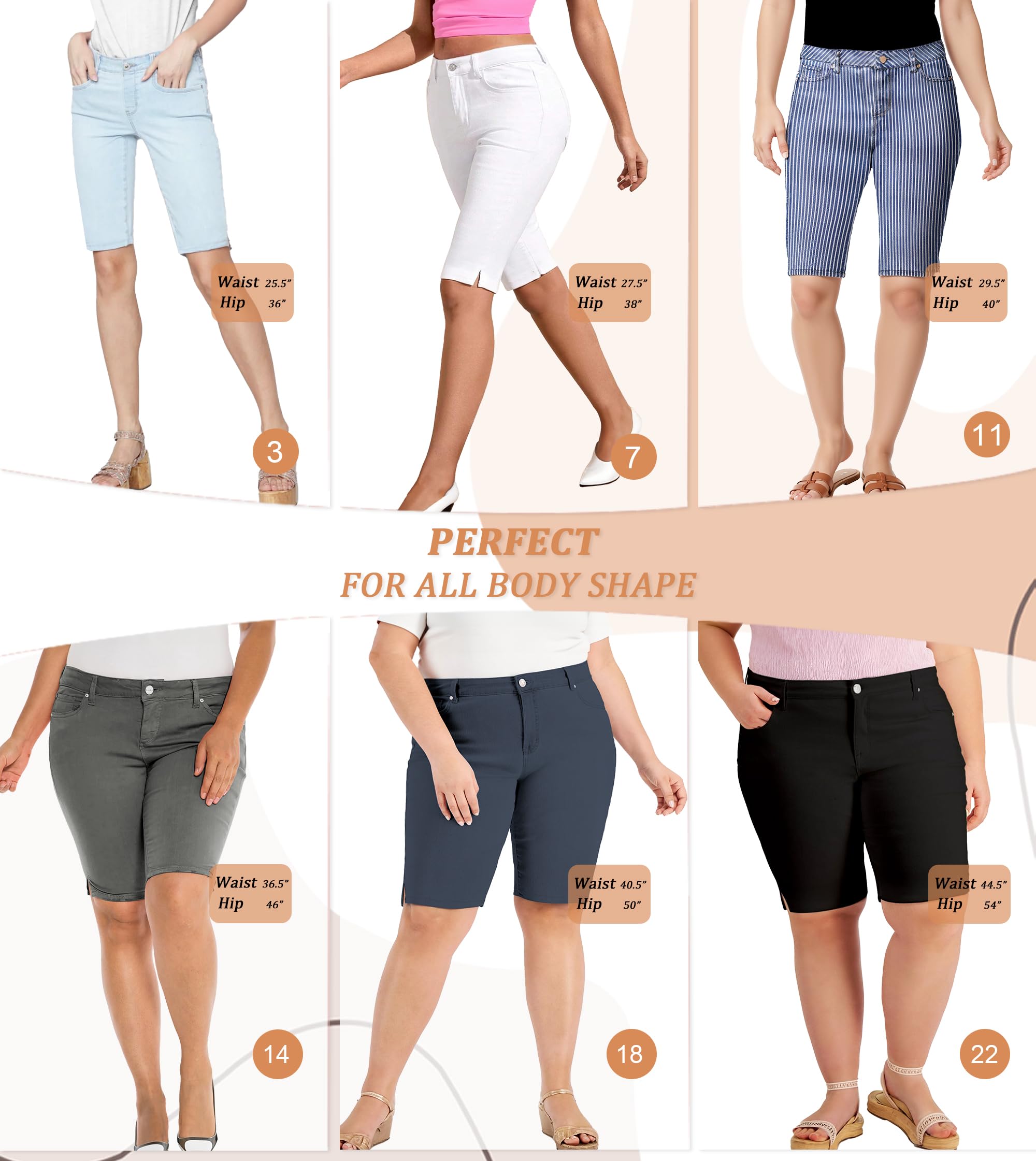 Hybrid & Company Womens Butt Lifting Mid Rise Denim Bermuda Shorts - Image 3