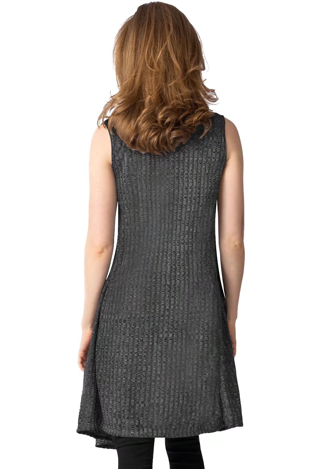 Hybrid & Company Womens Casual Sleeveless Open Front Drape Cardigan - Image 3