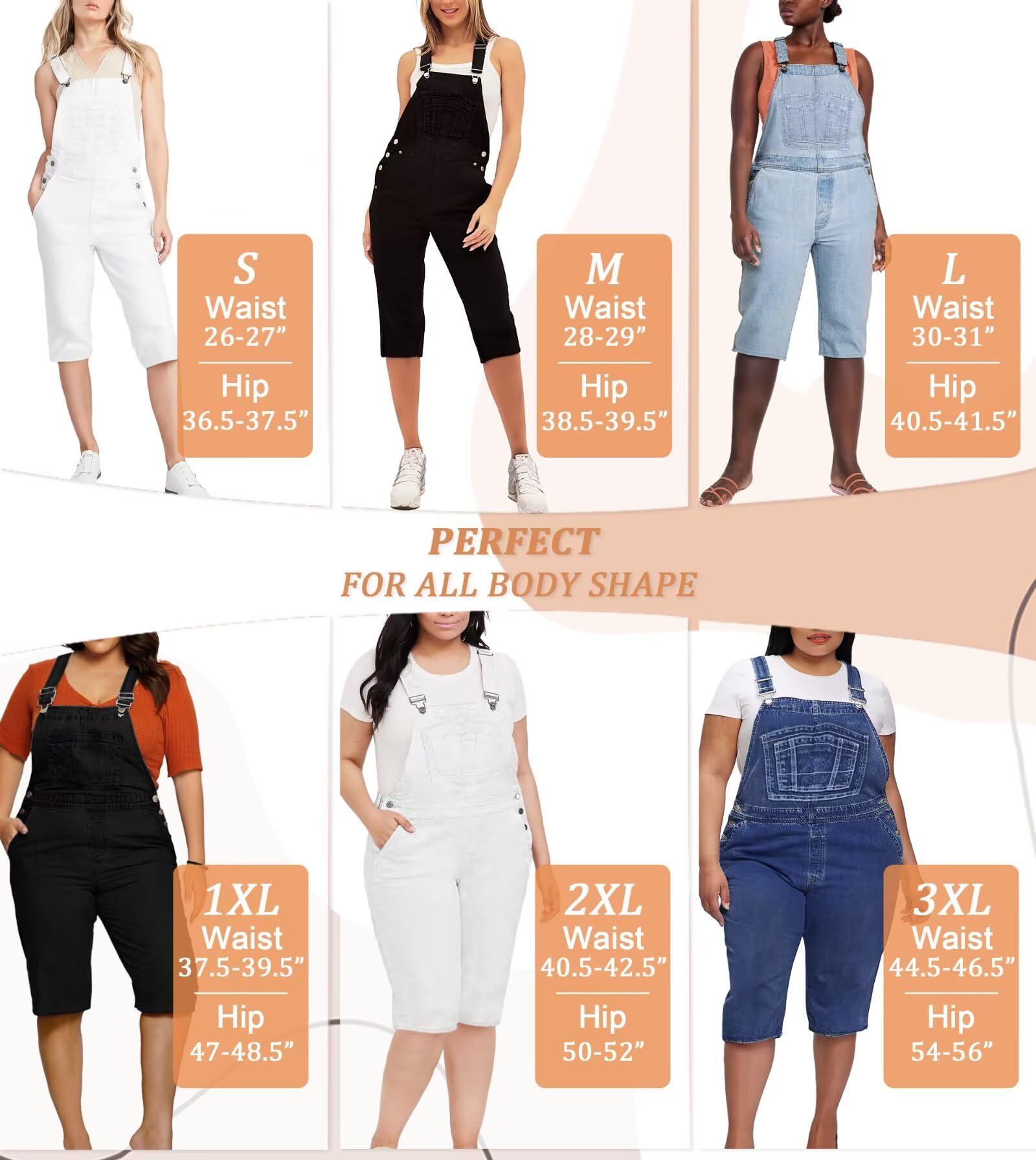 Hybrid & Company Womens Denim Bib Sleeveless Overalls Utility Rompers Capri Jumpsuit with Pockets - Image 4