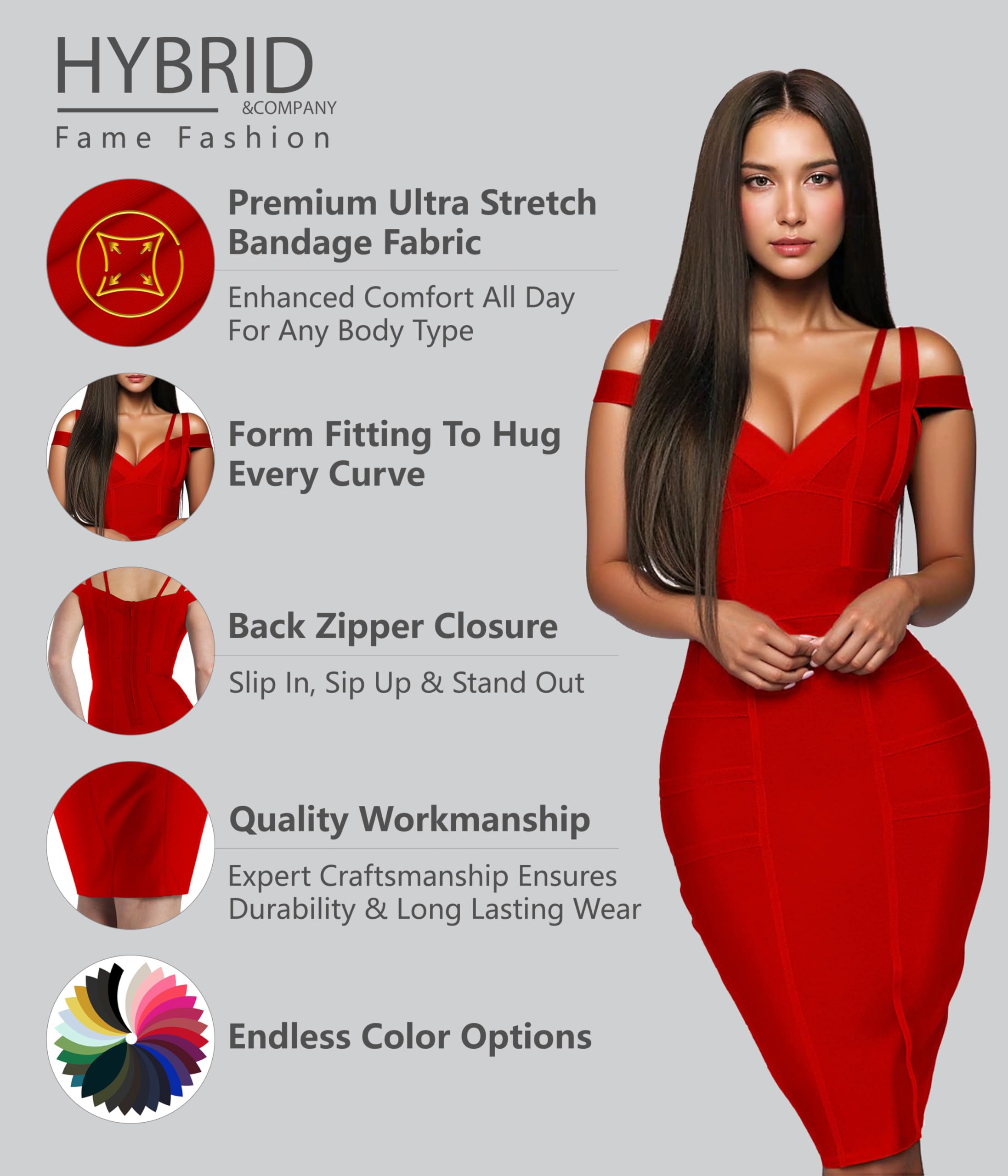 Hybrid & Company Womens Elegance Stretch Chic Bandage Dress - Image 4