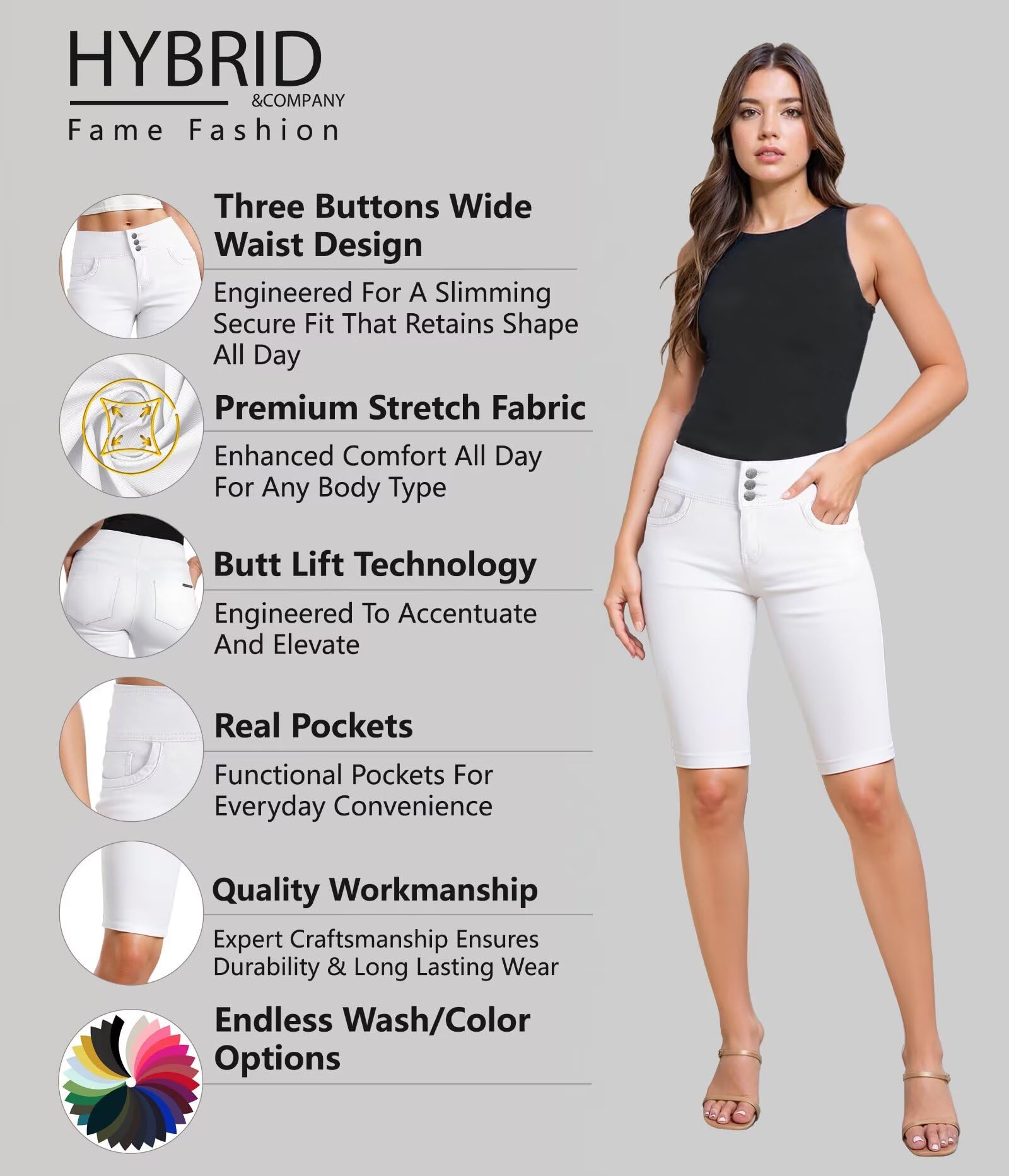 Hybrid & Company Womens Perfectly Shaping Hyper Stretch Bermuda Shorts Capri - Image 4