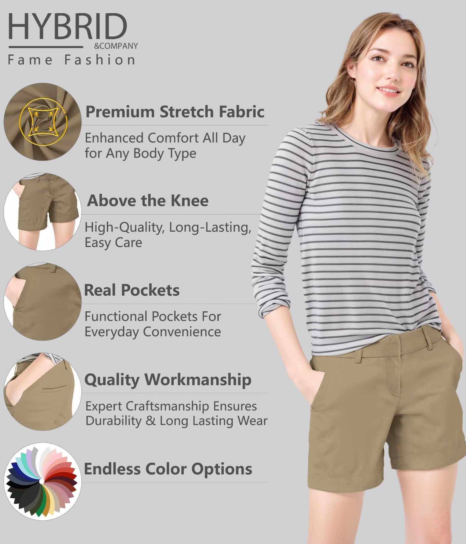 Hybrid & Company Womens Relaxed Comfy Breathable Stretch Walking Shorts with Pockets - Image 4