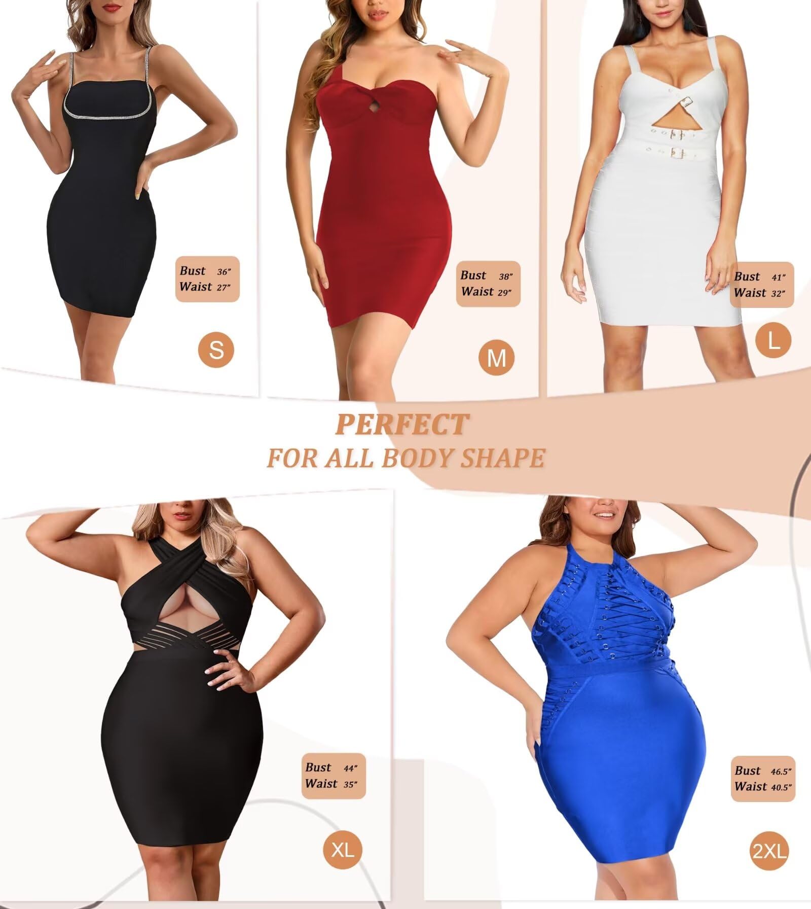Hybrid & Company Womens Sexy Stretch Skinny Bodycon Attractive Strap Dress - Image 5