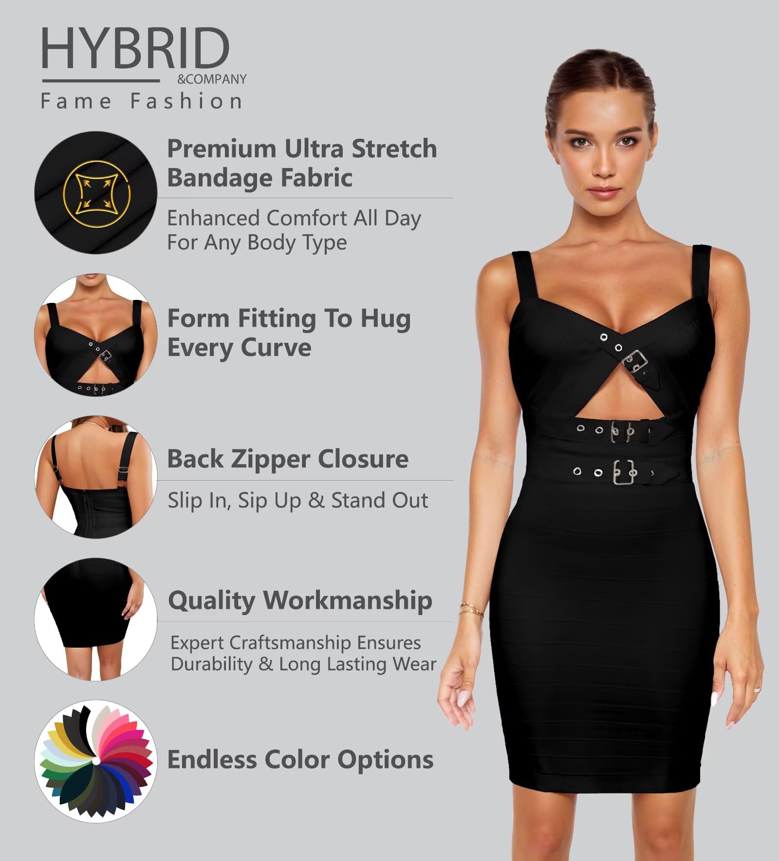 Hybrid & Company Womens Sleeveless Metal Bandage Dress Celebrity Party Bodycon Dress - Image 4