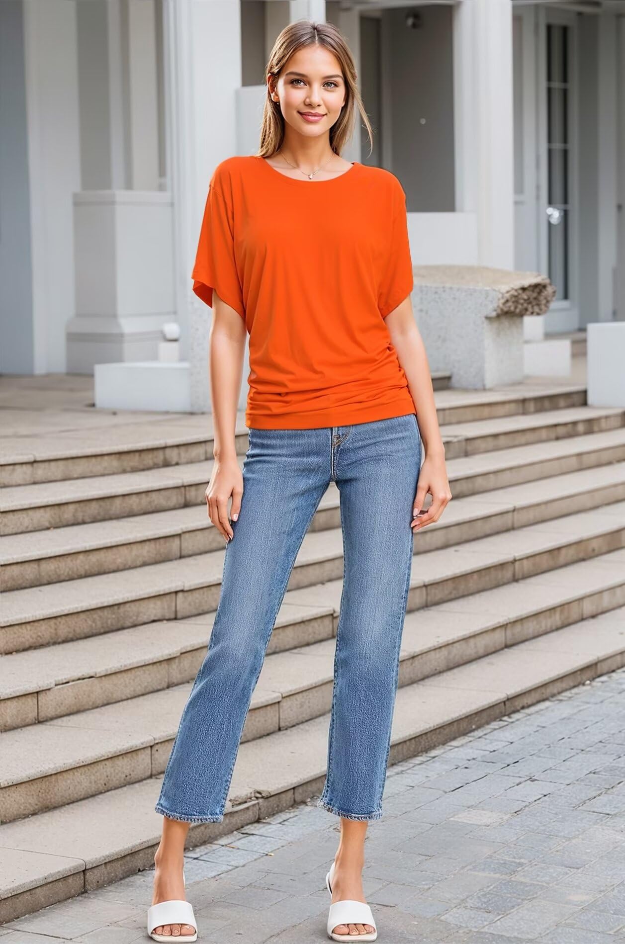 Hybrid & Company Womens Super Comfy Boat Neck Dolman Top Shirt - Image 3