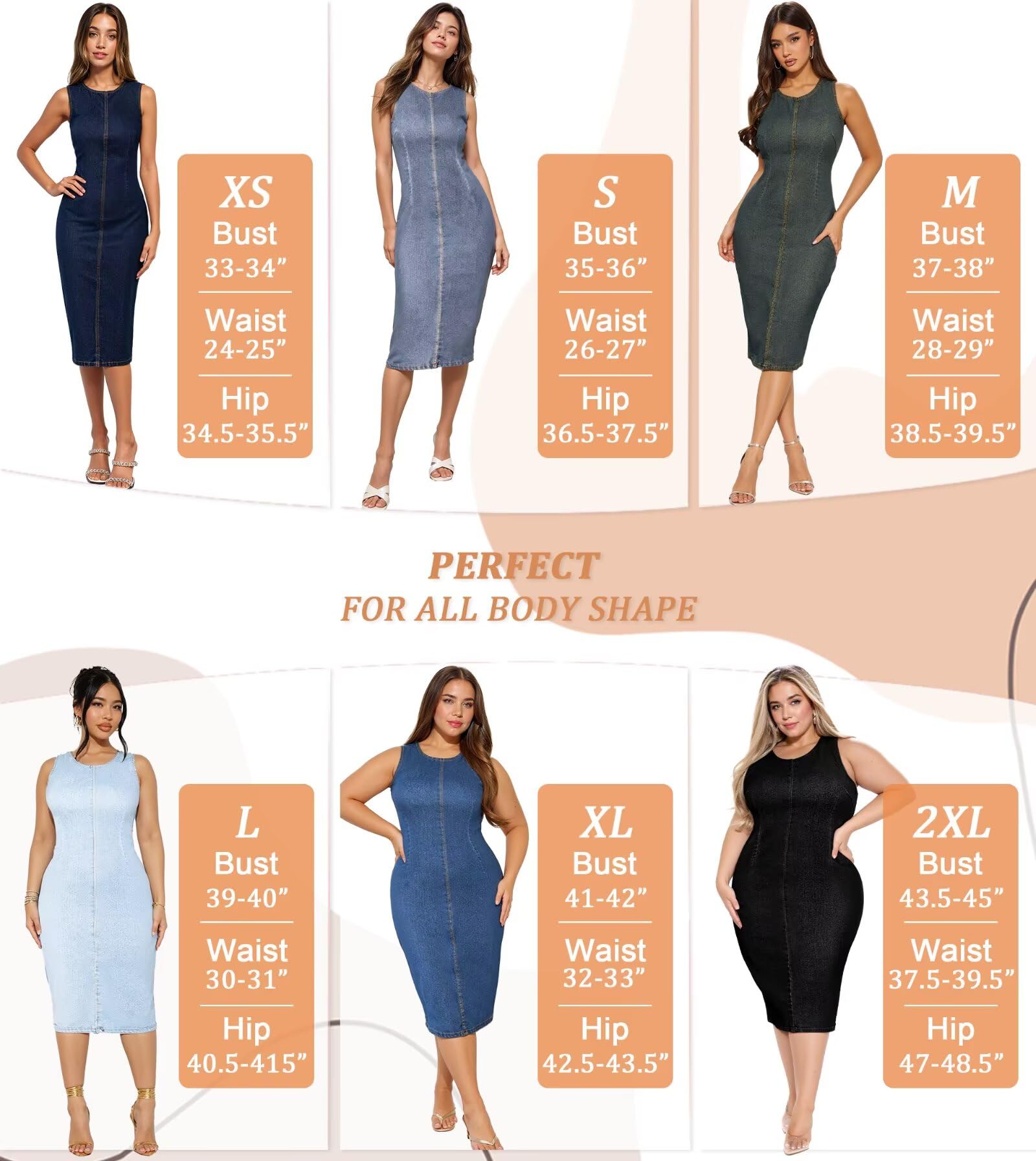 Hybrid & Company Womens Super Stretch Slim Fit Crew Neck Sleeveless Denim Dress - Image 5