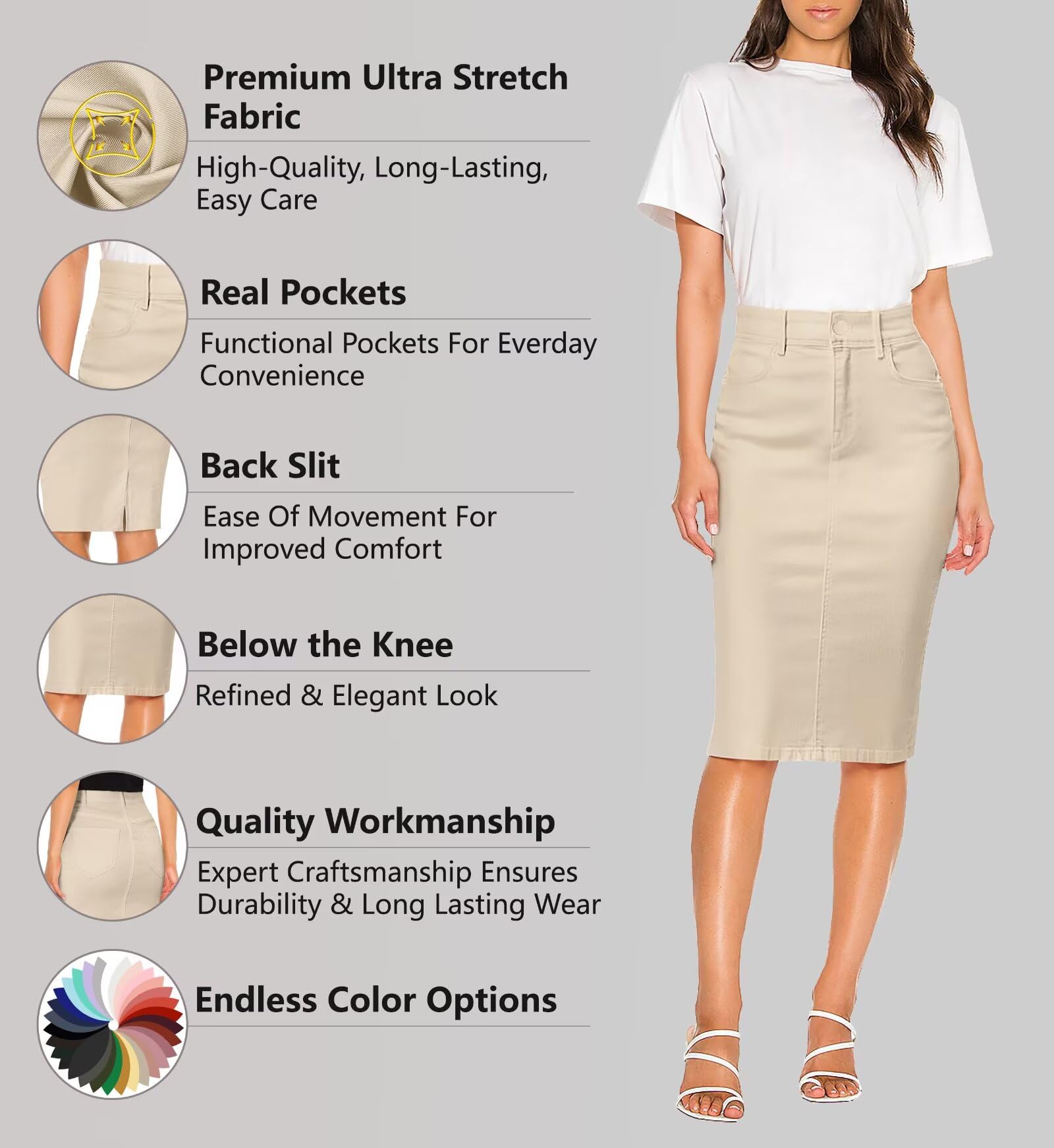 Lexi Womens Super Comfy Hyper Stretch Denim Skirt - Image 4