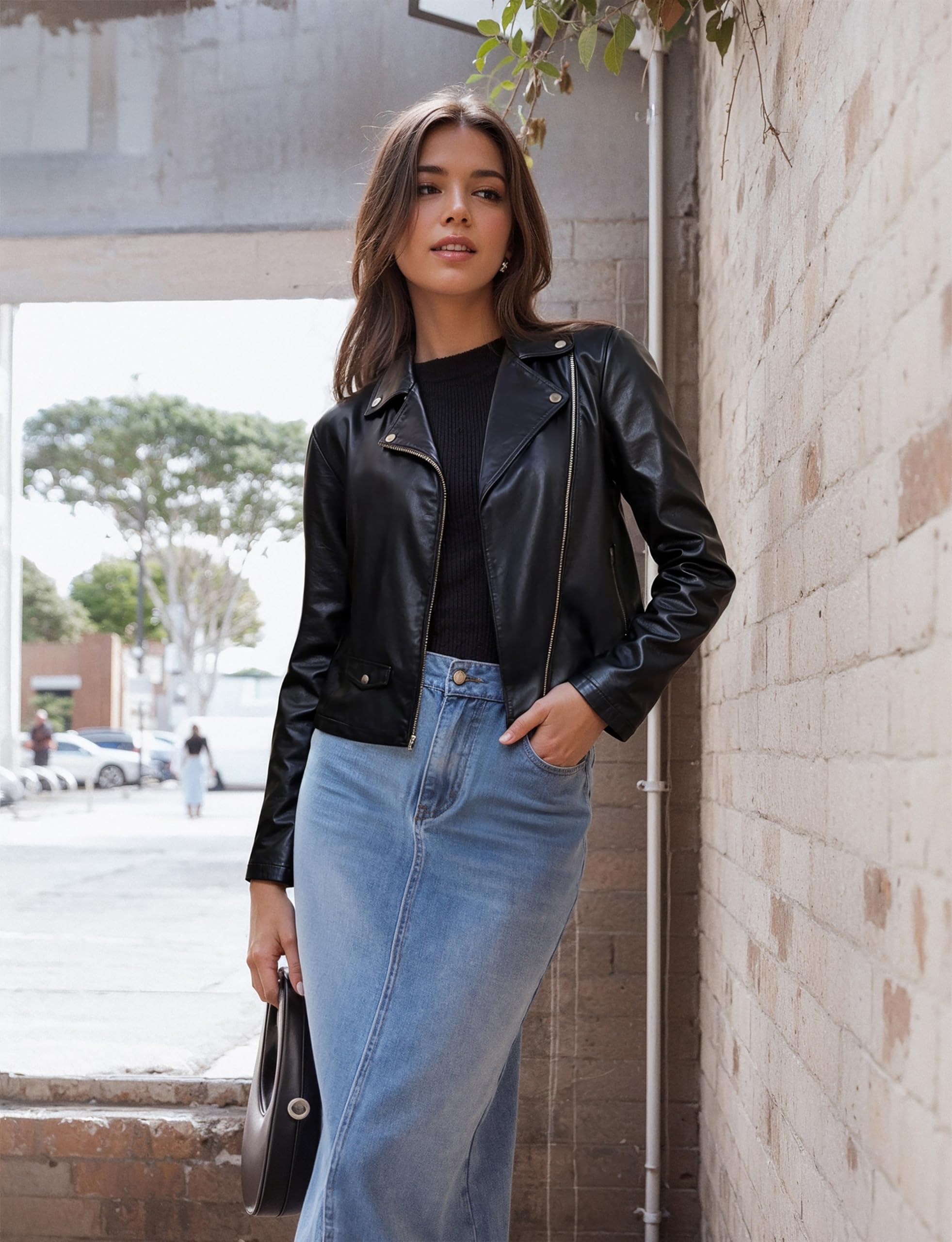 Olivia Miller Womens Faux Leather Zip Up Moto Biker Jacket - Image 3