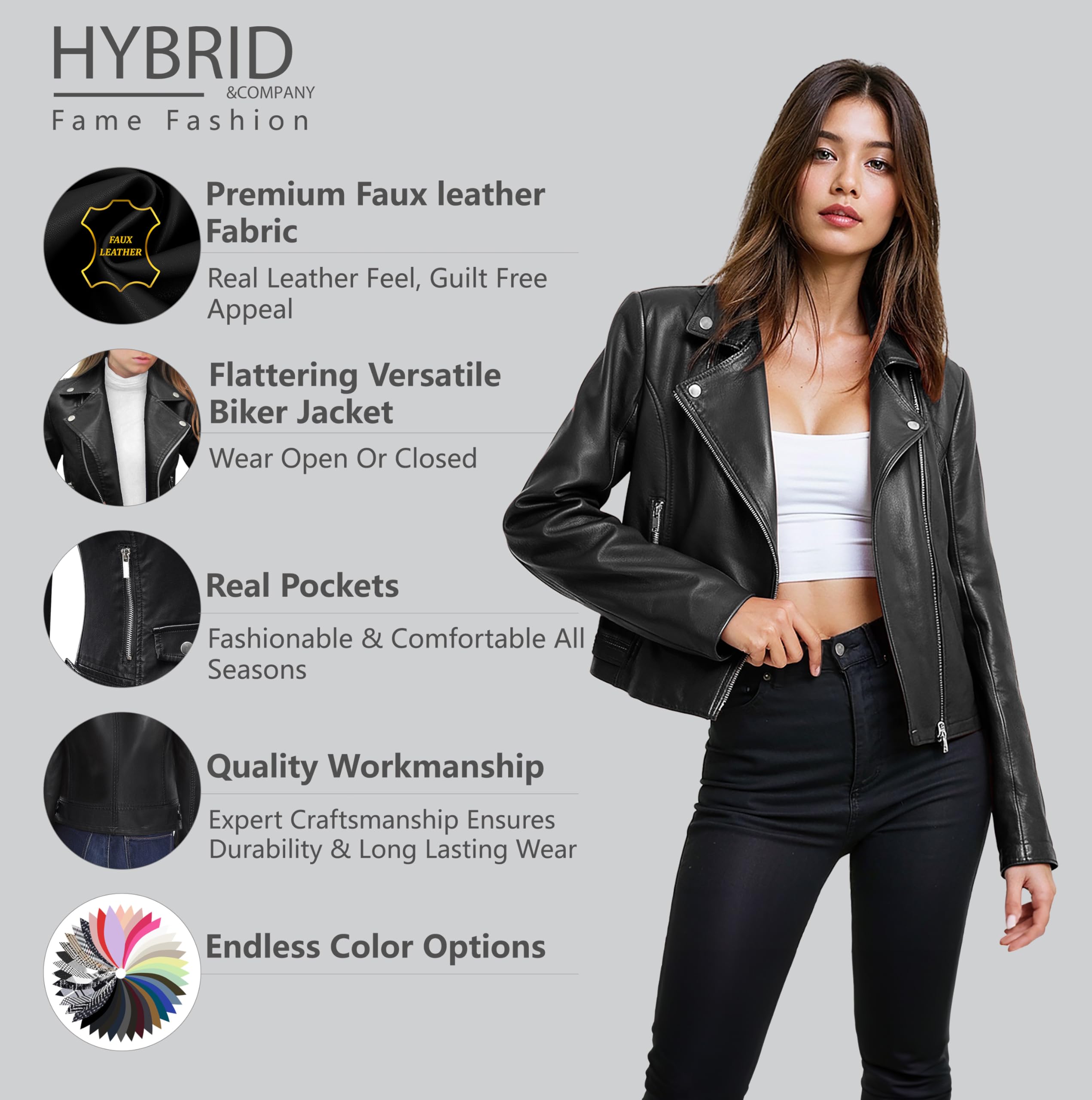 Olivia Miller Womens Faux Leather Zip Up Moto Biker Jacket - Image 4